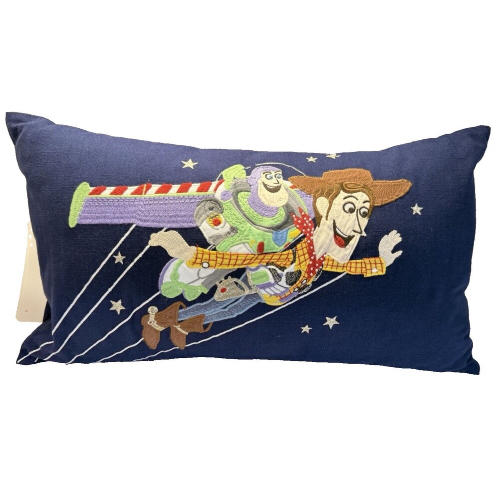 Pottery Barn Kids Pixar Toy Story Decorative Pillow Woody Buzz Navy Embroidered